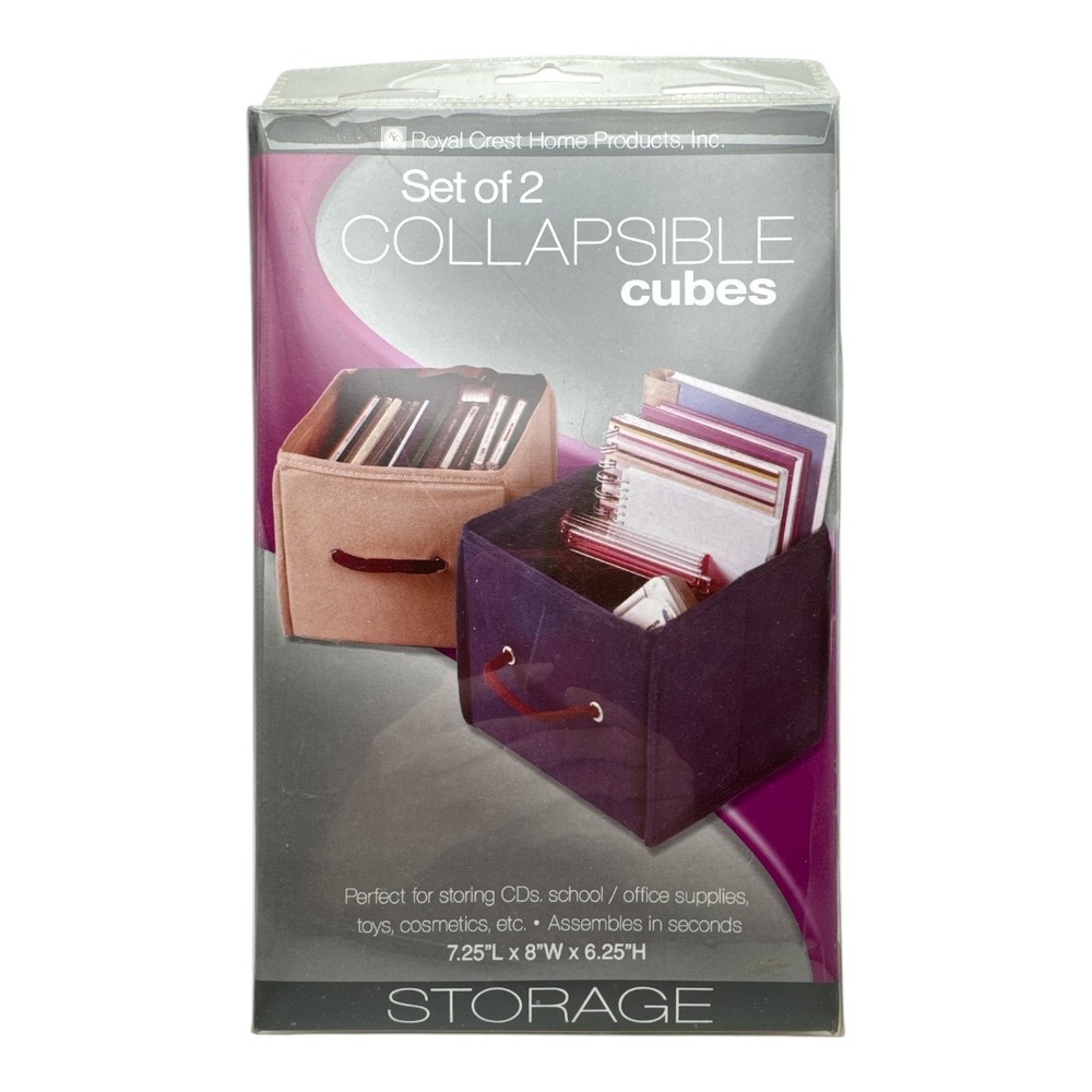 Royal Quest Home Products Set Of 2 Collapsible Storage Cubes 8Wx7.25Lx6.25H NEW